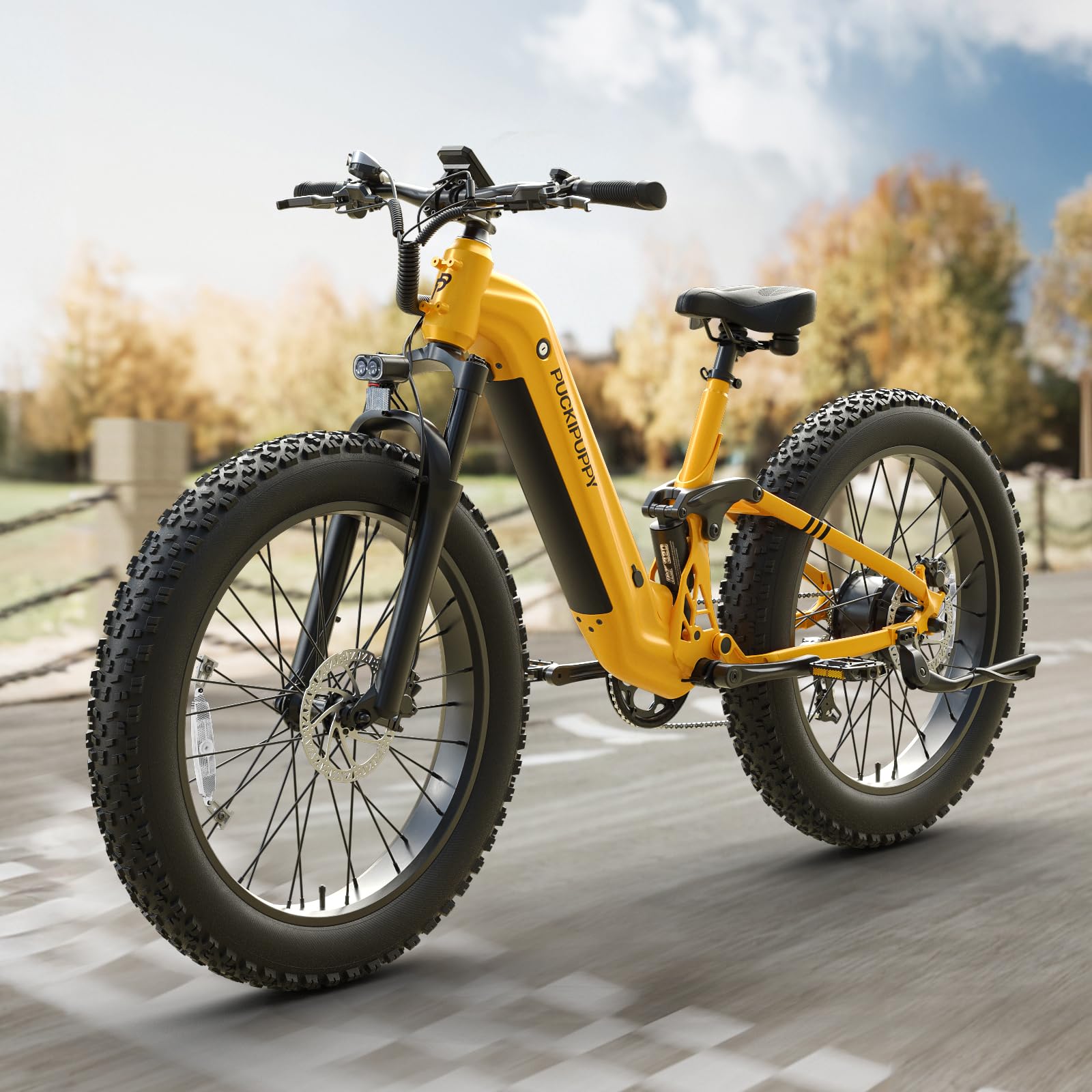 PUCKIPUPPY Electric Bike for Adults 960W, 48V 20AH Battery Adult Electric Bicycles, 26" Fat Tire Full Suspension Step-Thru Ebike, 28MPH Mountain Ebike, 7 Speed, 80Miles Range-Boxer ST