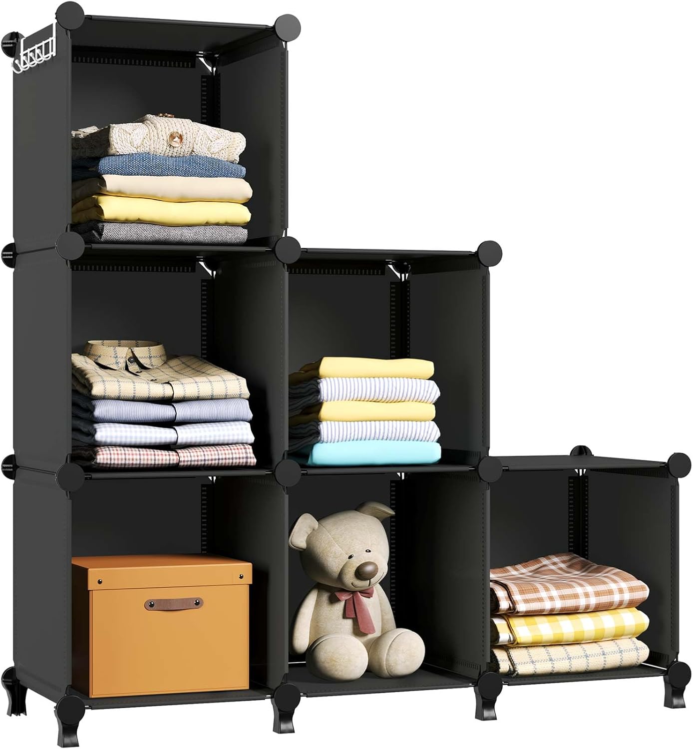GREENSTELL Closet Organizer and Storage, 6-Cube Storage Organizer, Portable Closet Storage Shelves, Clothing Storage for Kids, Closet, Bedroom, Office (11.8x11.8x11.8 inch), Black Black 6Cubes?35.4x11.8x36.6 inches?