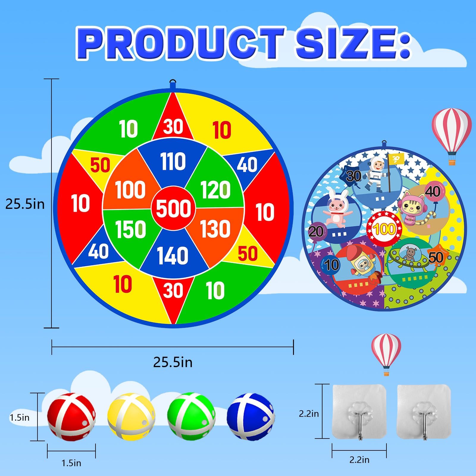 Lbsel 25.5" Grande Bersaglio per Freccette per Bambini con 12 Palline adesive per Interni ed Esterni, Divertente Gioco per Feste, Idee Regalo per Ragazzi e Ragazze 3 4 5 6 7 8 9 10 11 12 Anni(65cm)