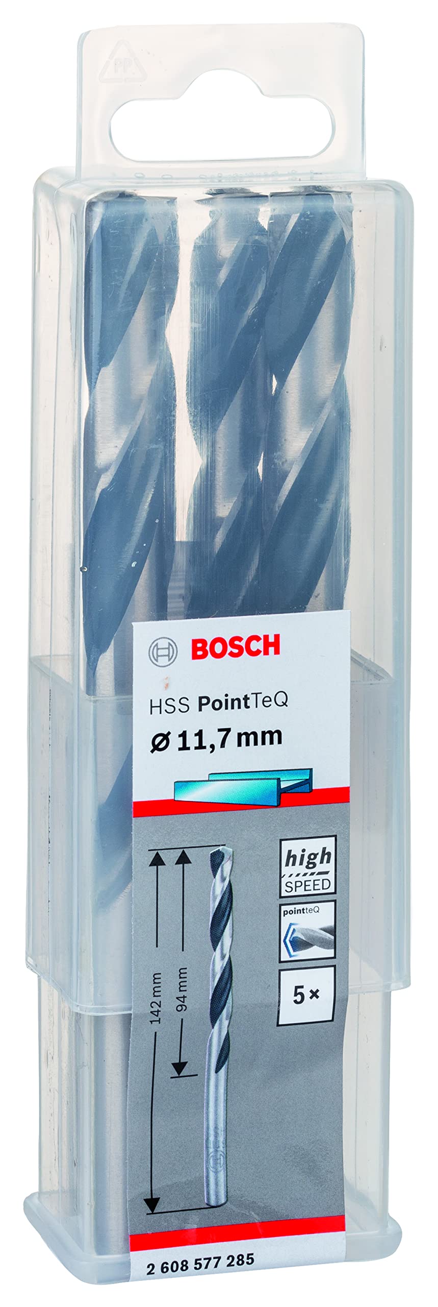 Bosch Accessories 2608577285 HSS PointTeQ (11,7 x 94 x 142 mm) - Set da 5 Pezzi di Punte Elicoidali per Trapano per Metallo, Acciaio, Fusione o Plastica, Grigio (Argento), Ø 11.7 mm 5 pz. Ø 11,7 mm