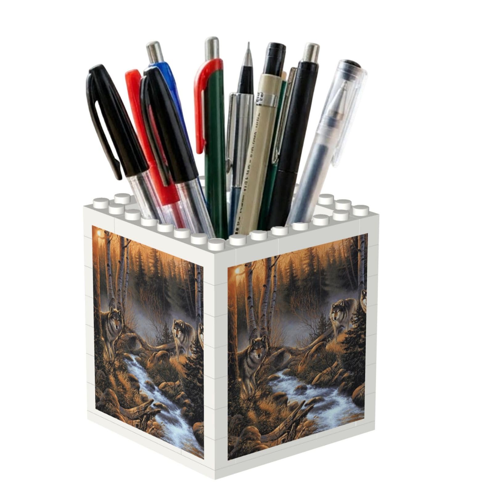 Poadnly Wolf Wildlife, Pen Pot Pencil Holder for Office Home School, Compact Desk Organiser for Office Stationery