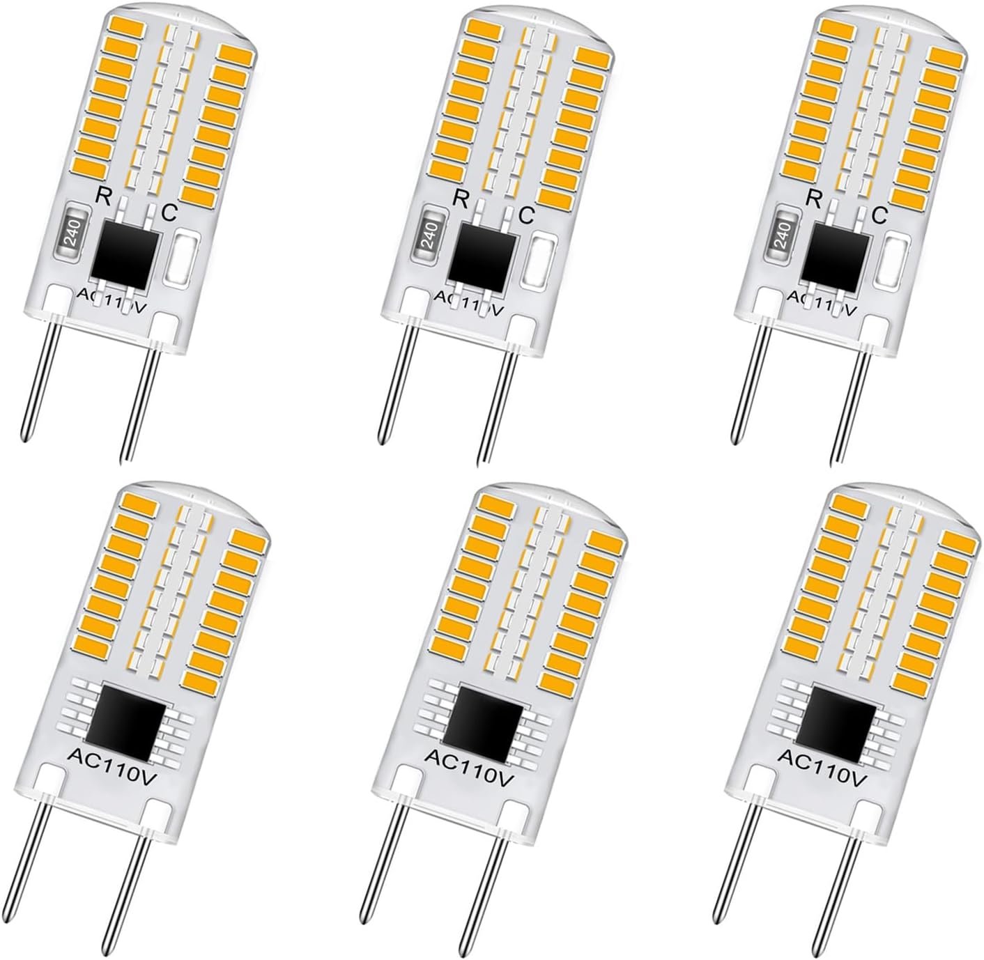 GRV G8 64-3014 SMD High Power LED 3W T4 Light Silicone Crystal SCR Dimmable Bulb AC110V 120V 20W 25W Incandescent lamp Replacement Warm White Pack of 6