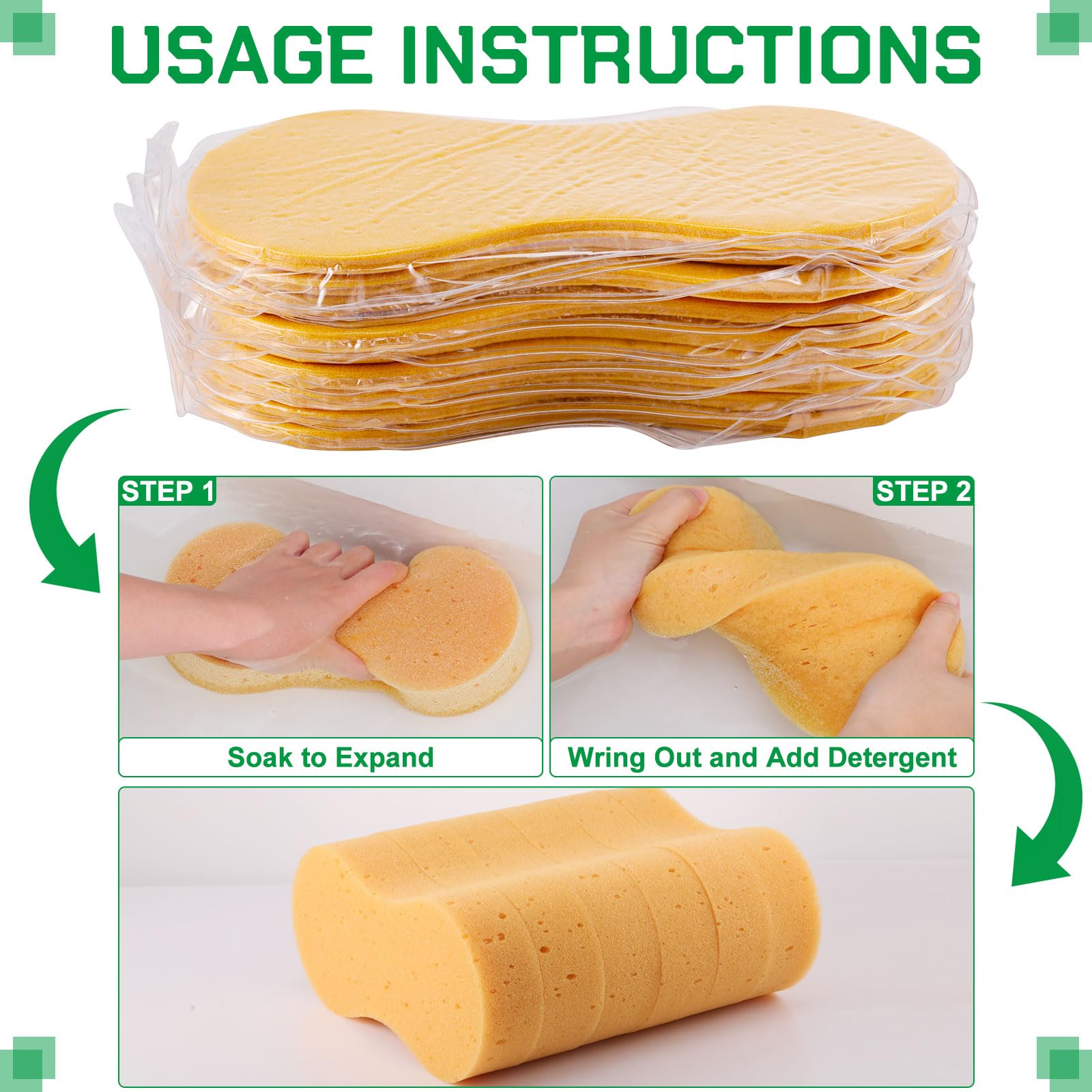 Vesici Confezione da 24 spugne grandi per il lavaggio dell'auto, giganti, per la pulizia dell'auto, per auto, barca, kayak, cucina, con imballaggio singolo sottovuoto (giallo terroso)