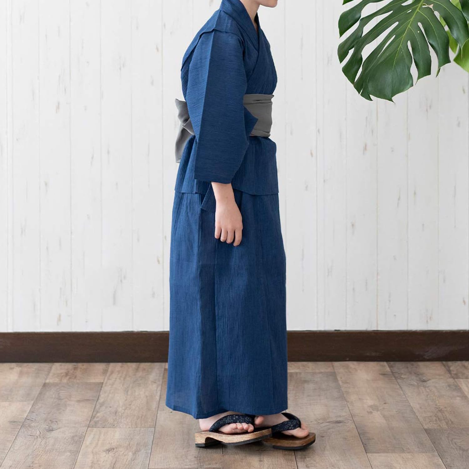 [KYOETSU] [キョウエツ] 浴衣セット 楊柳 綿麻生地 3点セット(浴衣、兵児帯、下駄) ボーイズ