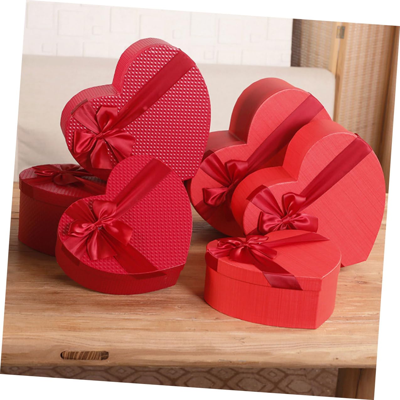 Yardenfun Herzförmige Geschenkbox 3 Stück Rot mit Deckel Papierverpackung Aufbewahrungsbox Valentinstag Hochzeit Süßigkeitenbox
