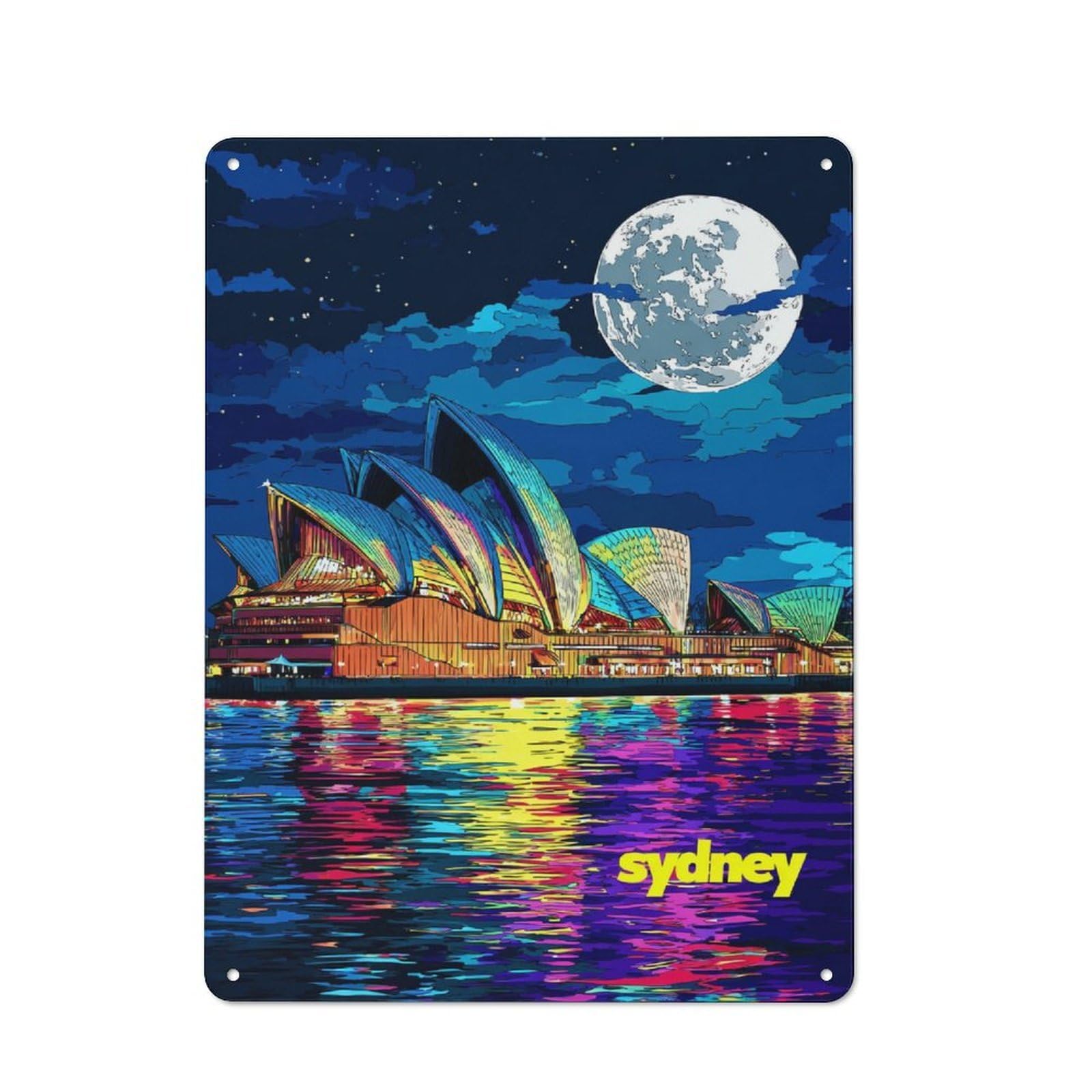 Junmoney Colorful Sydney Opera House Night -1 40X30cm Retro Tin Sign With For Dining Room Or Kitchen, For Metal Sign Collectors, For Garage And Workshop Walls