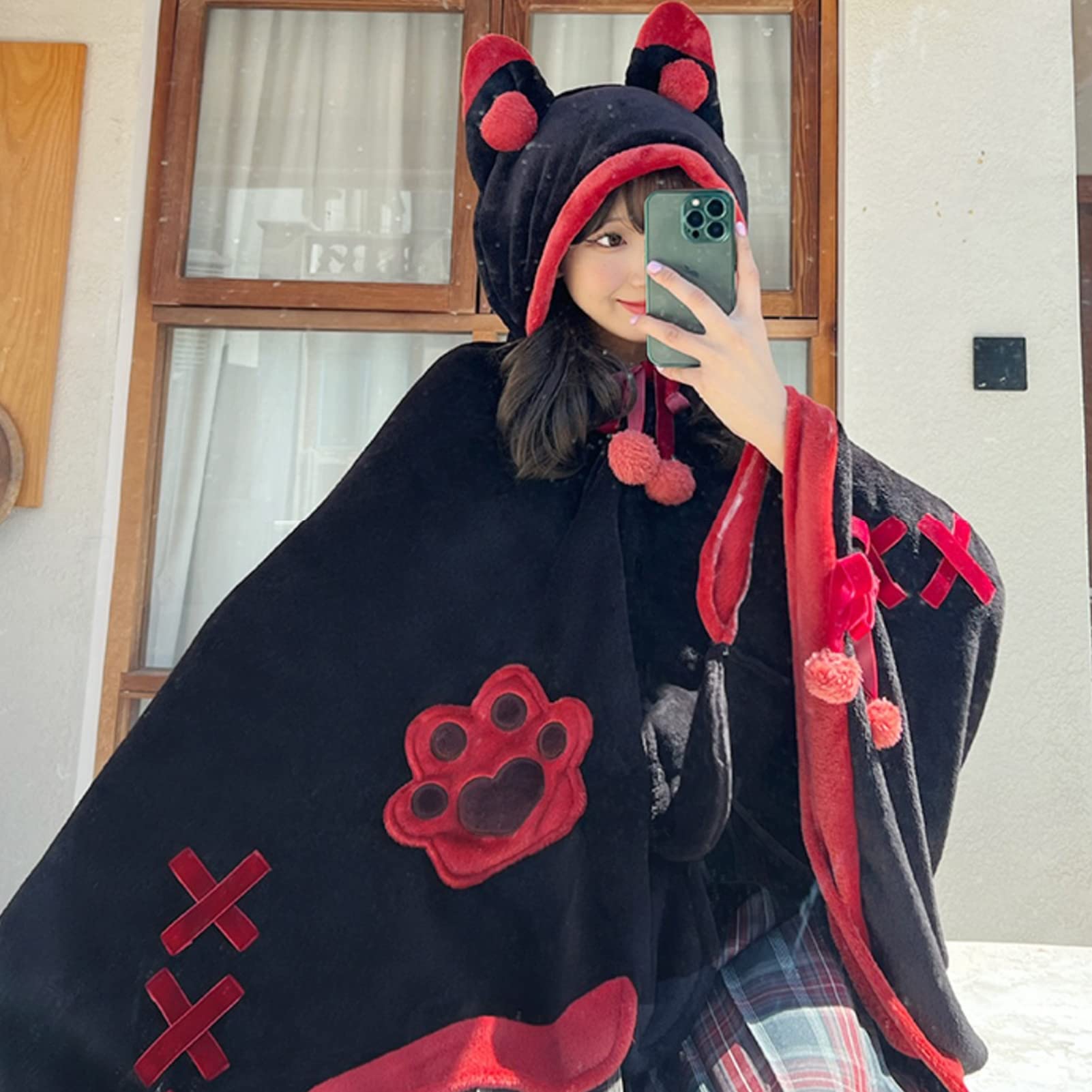 Devil Bat Wearable Blanket Hoodie For Adults & Kids - Oversized Sherpa Cloak With Wings, Halloween Costume