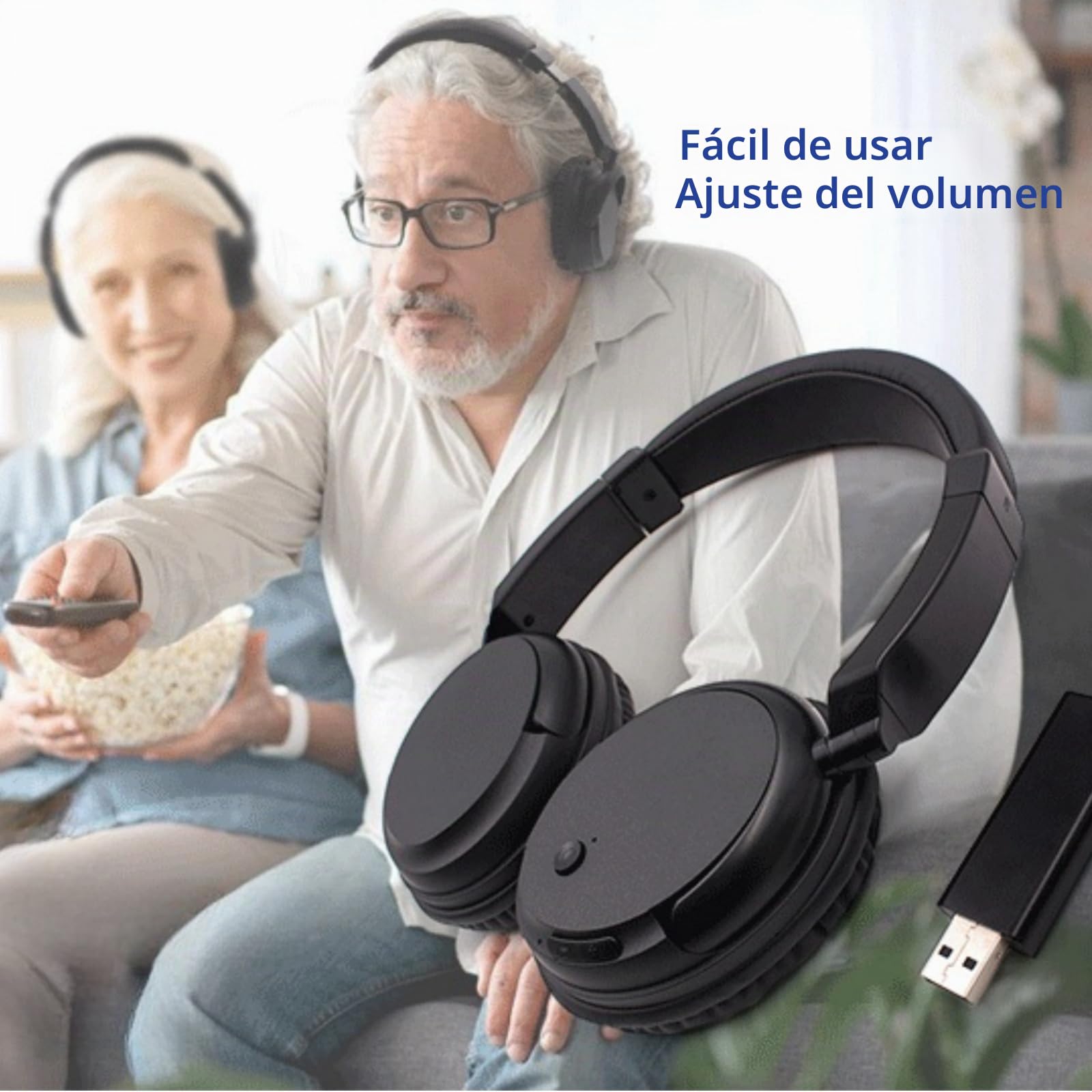 Auriculares Inalámbricos Bluetooth 5.3 Para Tv, Auriculares Inalámbricos Para Tv Aptos Para Personas Mayores, 30 Horas de Reproducción, Aptos Para Viajar/Móvil/Ordenador, Peso 140g - Negro
