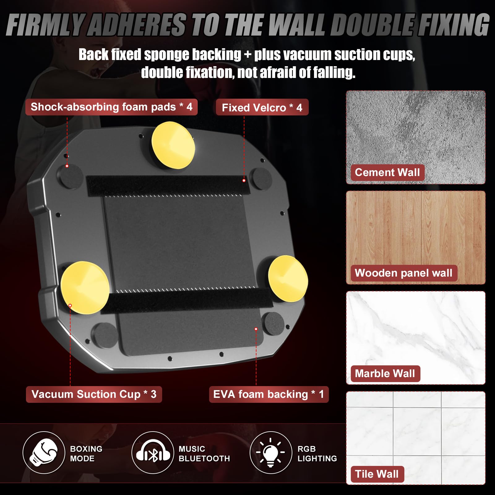 Máquina de Boxeo Musical Infantil Inteligente Bluetooth 3 Niveles Velocidad Guantes Luces Frías Montaje Pared