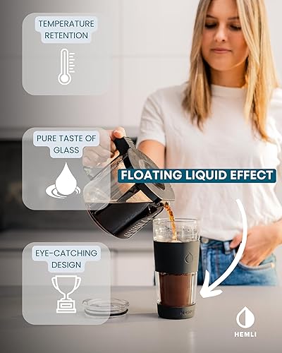 Miniatura 21 de Vaso de café de vidrio de doble pared de 19 onzas, taza de viaje con tapa, termo de vidrio portátil con pajita, taza reutilizable, té, batidos, café