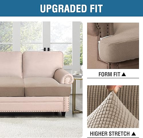 Miniatura 5 de H.VERSAILTEX Fundas elásticas para sofá de 3 piezas con cojines en forma de T, fundas de cojín individuales para sofá de 3 cojines, fundas con