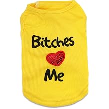 Pet Clothes Bitches Love Me Dog Shirt for Cats and Small Puppy Dogs, XXS, Yellow