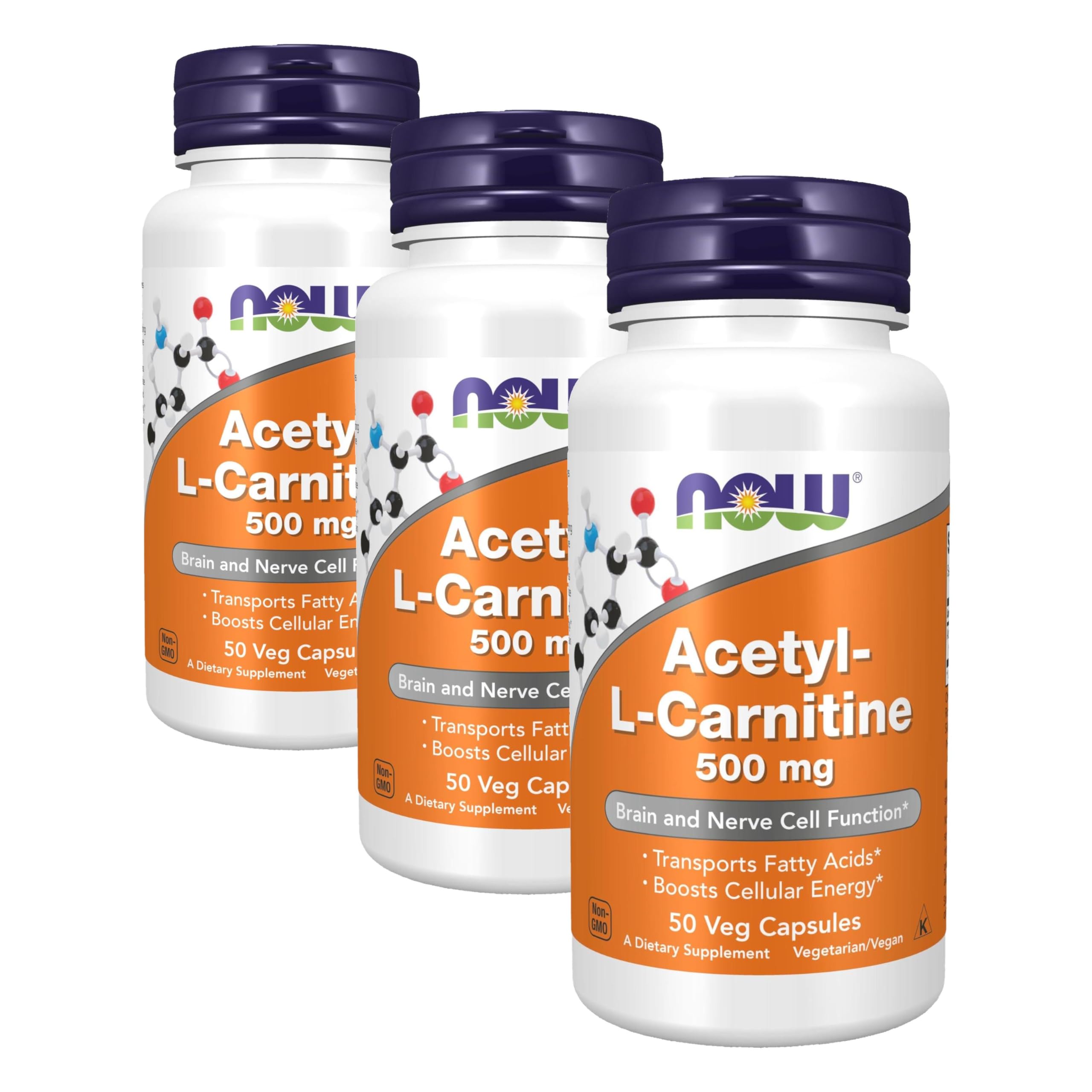 NOW Supplements, Acetyl-L Carnitine 500 mg, Amino Acid, Brain and Nerve Cell Function*, 50 Veg Capsules (Pack of 3) 50 Count (Pack of 3) Vegetarian Capsules