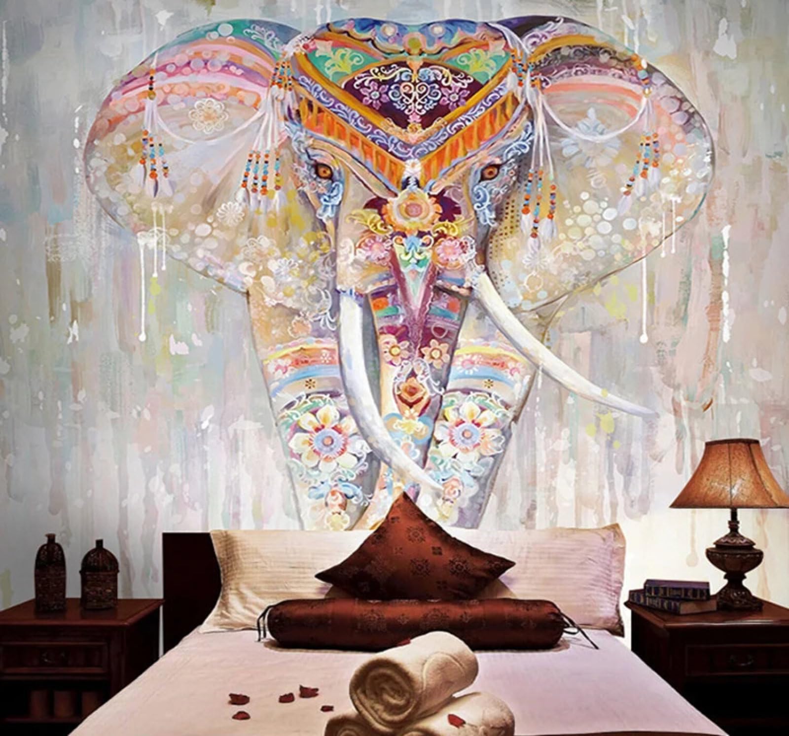 Wallpaper-3D-Xlm 350Cm×256Cm(B×H) Hand Painted Watercolour Animals Elephants Art 3D Wallpaper Easy Install Feature Office Living Room Sofa Bedroom Tv Background Wall Decoration-350Cm×256Cm