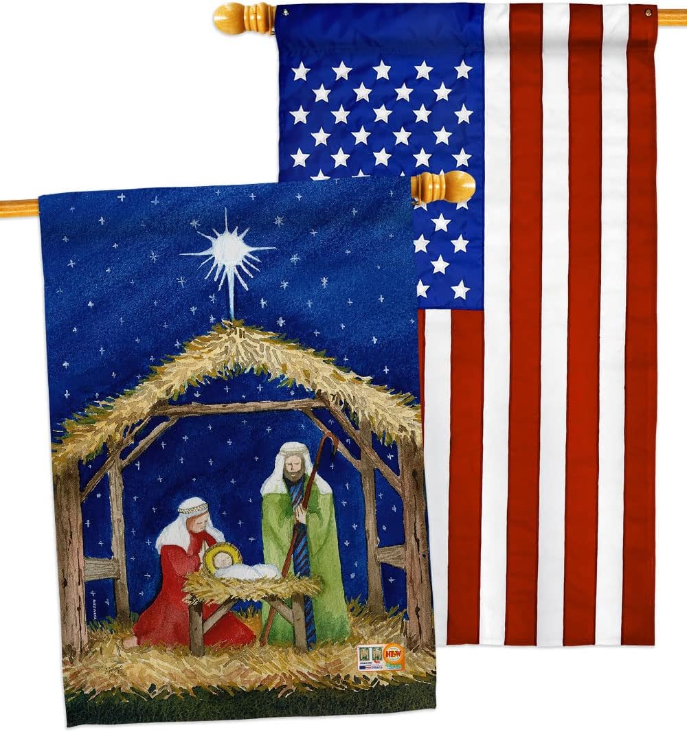 Nativity of Jesus House Flags Pack Wintertime Three King Religious Holy Family Season Christian USA Applique Small Decorative Gift Yard Banner Made In 28 X 40