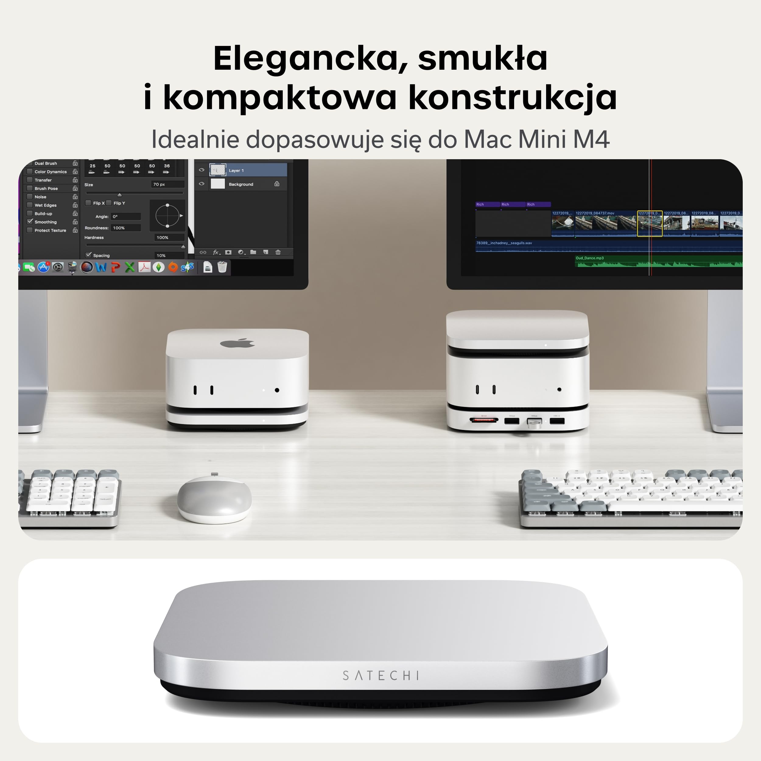 SATECHI USB4 NVMe SSD Obudowa do Mac Mini M4, do Thunderbolt 5/4, do 8TB, Prędkość 40Gbps, System Chłodzenia, do Dysków SSD M.2 2280/2260/2242/2230 (Dysk Nie Jest Dołączony)