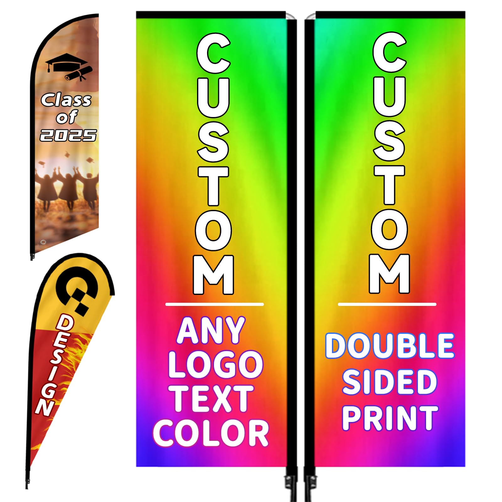 Custom Advertising Feather Flags for Business Outside, Personalised Double Sided Feather Banner Flags with Logo Text Design, Custom Business Open Flag Sign, Swooper Flag (Rectangular Flag, 2.3x12FT)