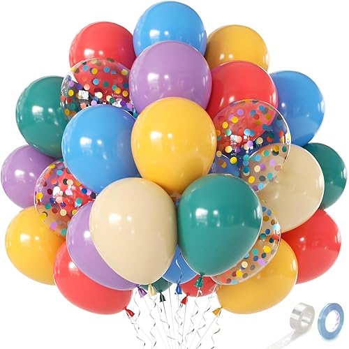 Boho Rainbow Balloons,Light Purple Blue Colorful Balloons Assorted Colors,50pcs 12 inch Orange Slate Blue Mustard Yellow Balloons for Vintage Birthday Easter Party Decorations