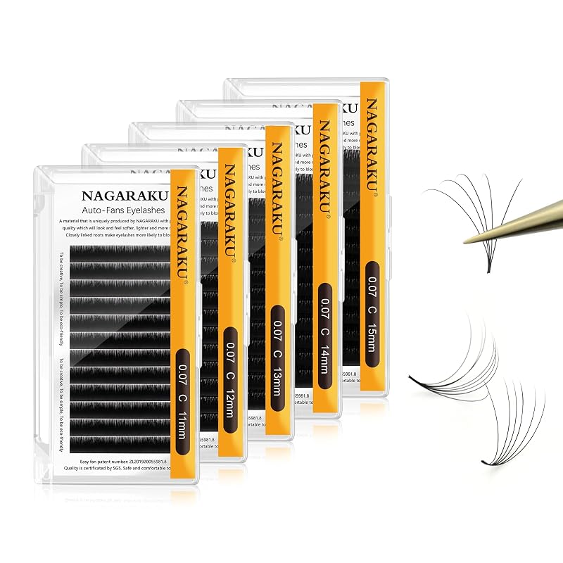 Extensões de cílios Easy Fan Volume NAGARAKU 0.07 C 11/12/13/14/15 mm, pacote com 5 bandejas