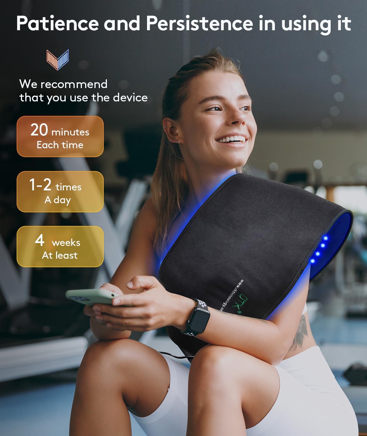 UTK 23" x 12" Large Red & Blue Light Therapy Pad for Body, 470nm 660nm 850nm Near Infrared Light Therapy Wrap for Back Shoulder Knee Muscle Joint, 210 pcs 3 in 1 LEDs, Adjustable Timer & Intensity - Image 7