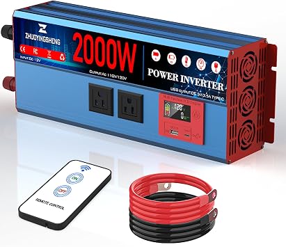 2000 Watt Inverter 12V DC to 120V AC Power Inverter | with LCD Display Remote Control 2 AC Outlets USB 3.0 + Type-C Ports Peak 4000W for RV Truck Camping Home Off-Grid