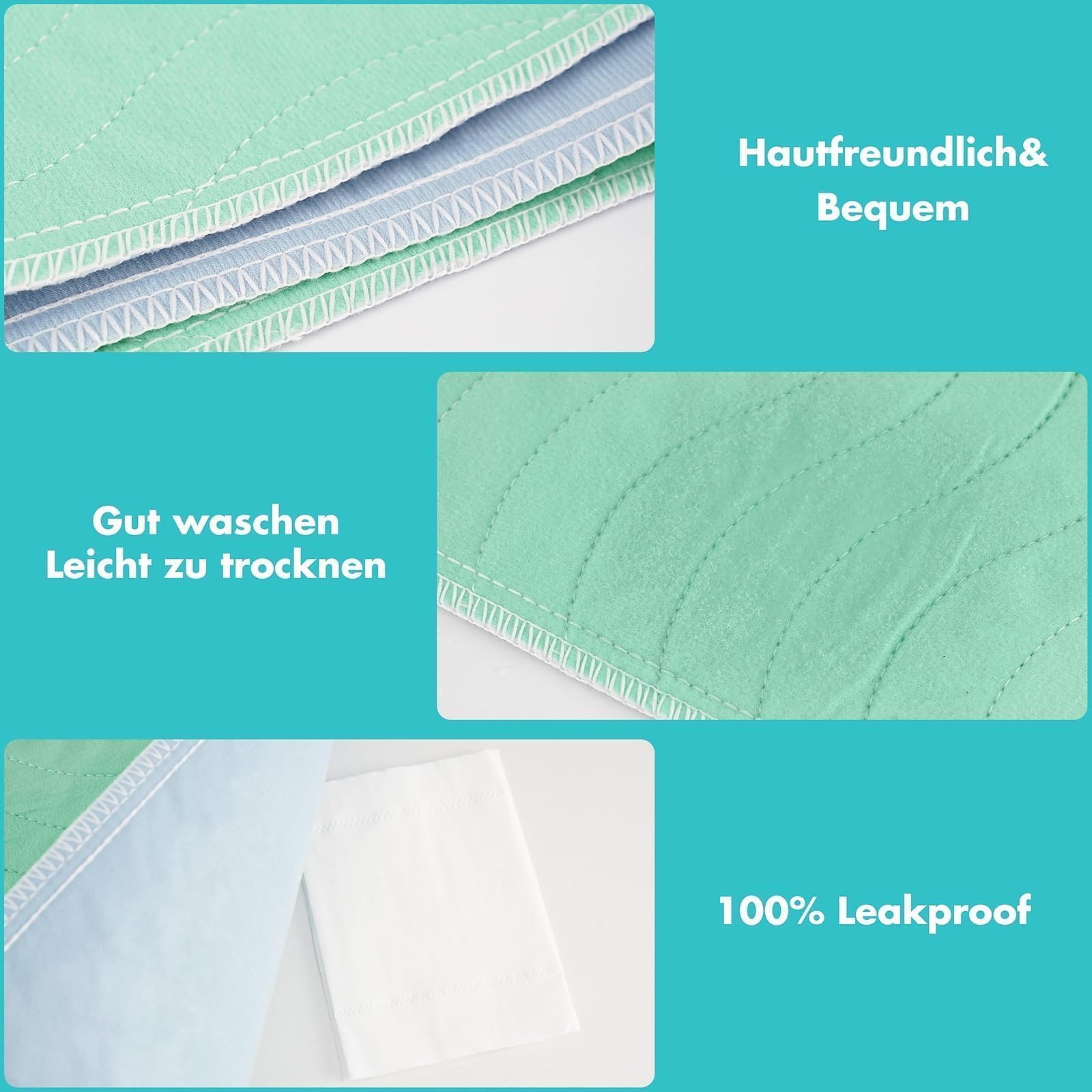 Bunlitent Inkontinenzunterlage waschbar 91x97 cm Matratzenschutz, Inkontinenz Bettunterlage 4er-Set, Wiederverwendbare Saugfähig und Wasserdicht Matratzenschoner