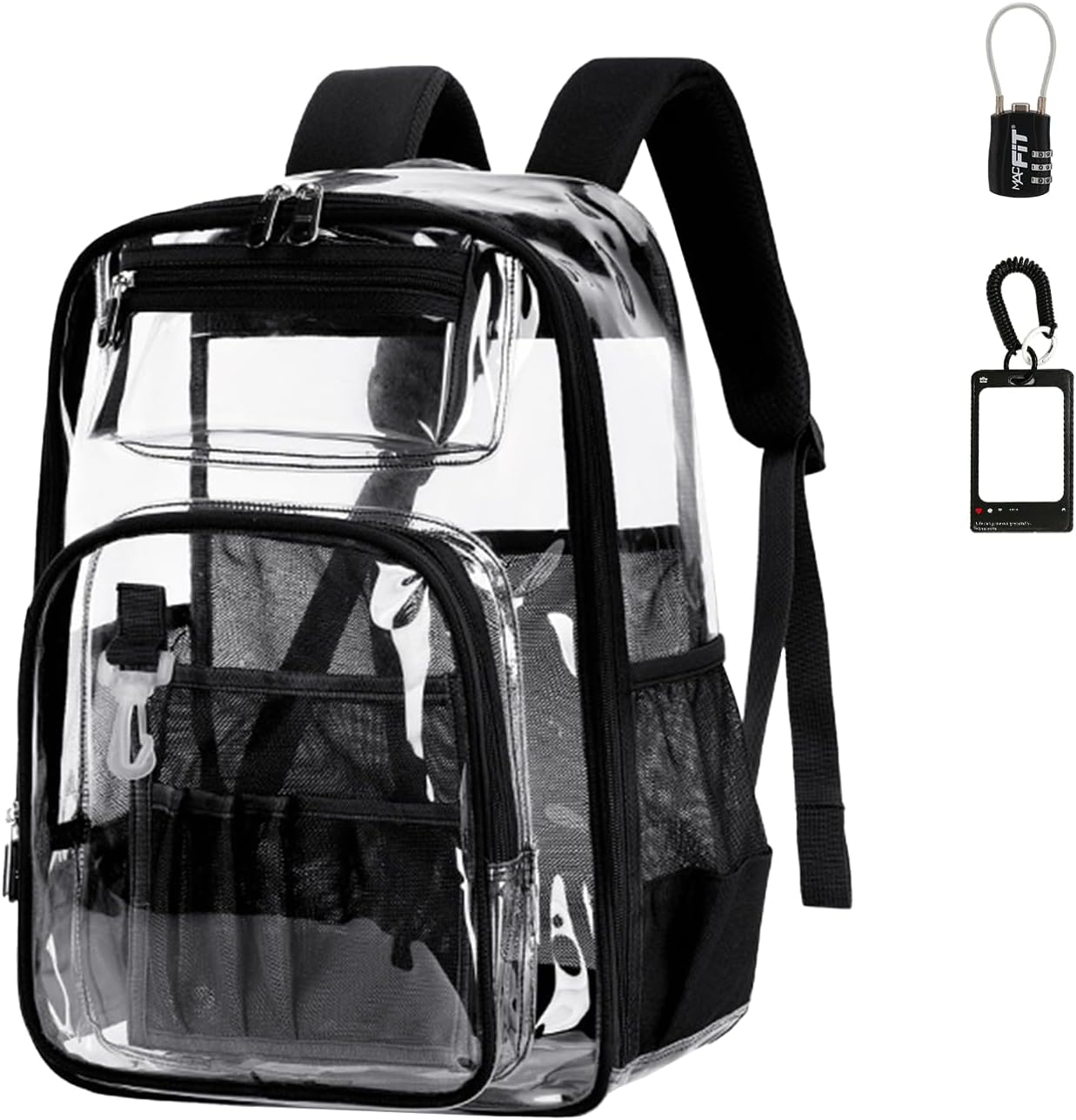 Clear Bookbag Clear Backpacks for School Transparent Backpack for Stadium Events 17 x 8 x 13Inch, Black