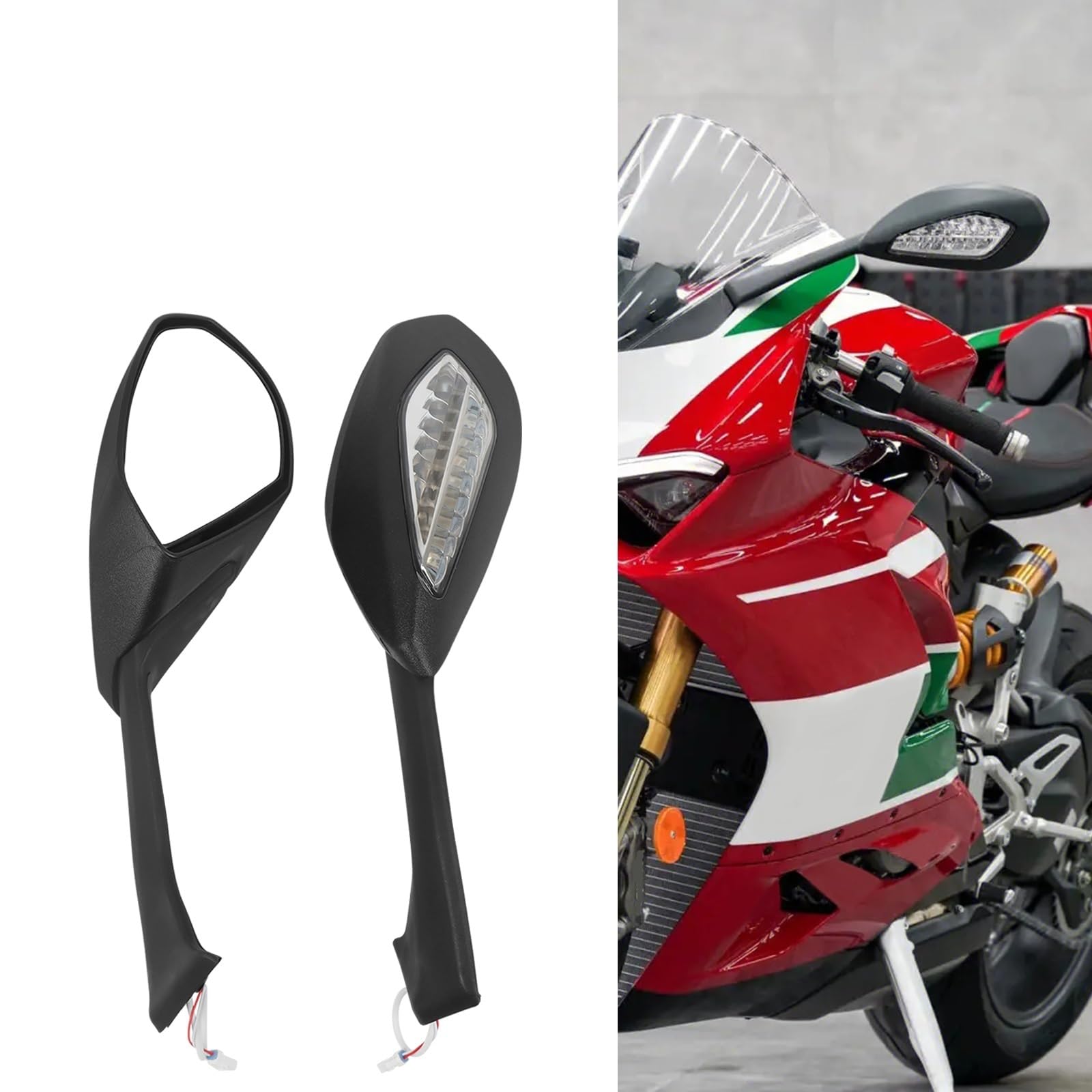 Specchietti Retrovisori Per Moto Ducati Panigale V4/V4S 2018-2023 E V2 2020-2023, Con Indicatori Direzione Pieghevoli, In Alluminio CNC - Nero