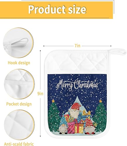 Miniatura 3 de Juego de 2 agarraderas de tela de toalla antideslizantes y aislantes de calor con bolsillo, guantes gruesos para horno, posavasos para hornear,