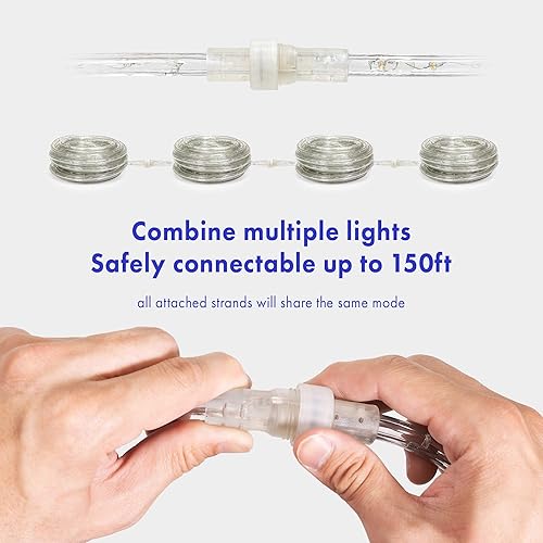 Miniatura 5 de West Ivory Cuerda de luz LED blanca fría de 60 pies con 648 luces LED de 12 pulgada de grosor, controlador conectable al aire libre, permanente,