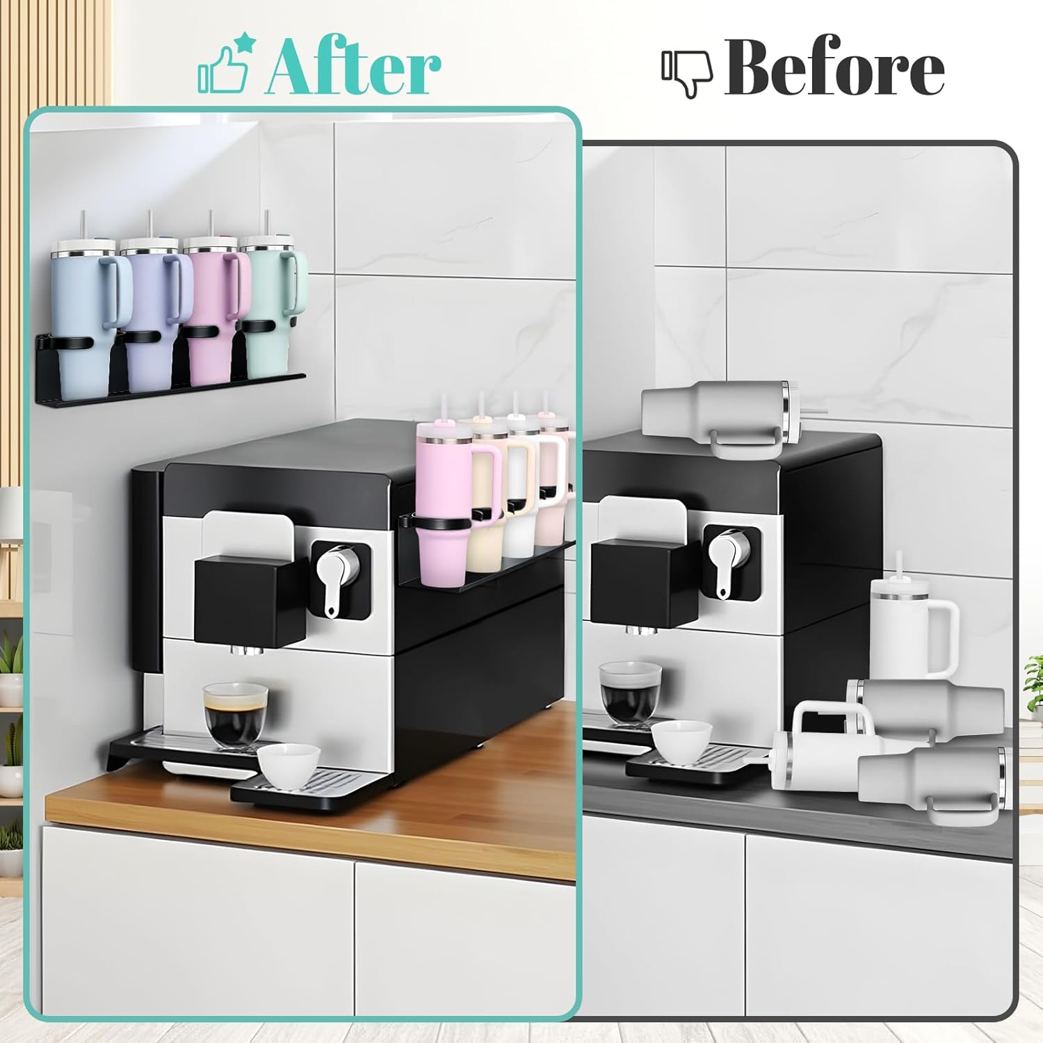 Magnetic Cup Holder for Fridge,8 Cups Water Bottle Organizer for Stanley 30 40 oz with Tumbler Lid Organizer,High Capacity Heavy Duty Kitchen Storage Rack Accessories - Image 7