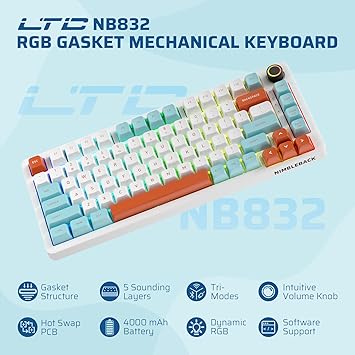 LTC Nimbleback NB832 Wireless 75% Gasket Mechanical Keyboard, Tri-Mode BT5.0/2.4G/USB-C Wired, Hot Swappable 82-Keys RGB Gaming Keyboard w/Software & 5 Layer Padding, Custom Linear Switch
