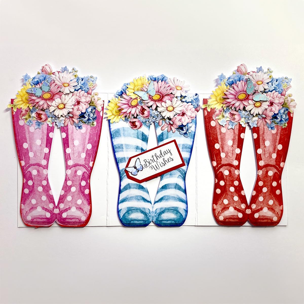 Katy Sue Wonderful Wellington Boots (Rubber Boots) Card Making Kit. 8 Shaped Cards, 2 Sheets of Die Cut Decoupage, 8 Envelopes, Adhesive Pads, & Instructions. for Card Making Supplies & Papercrafting