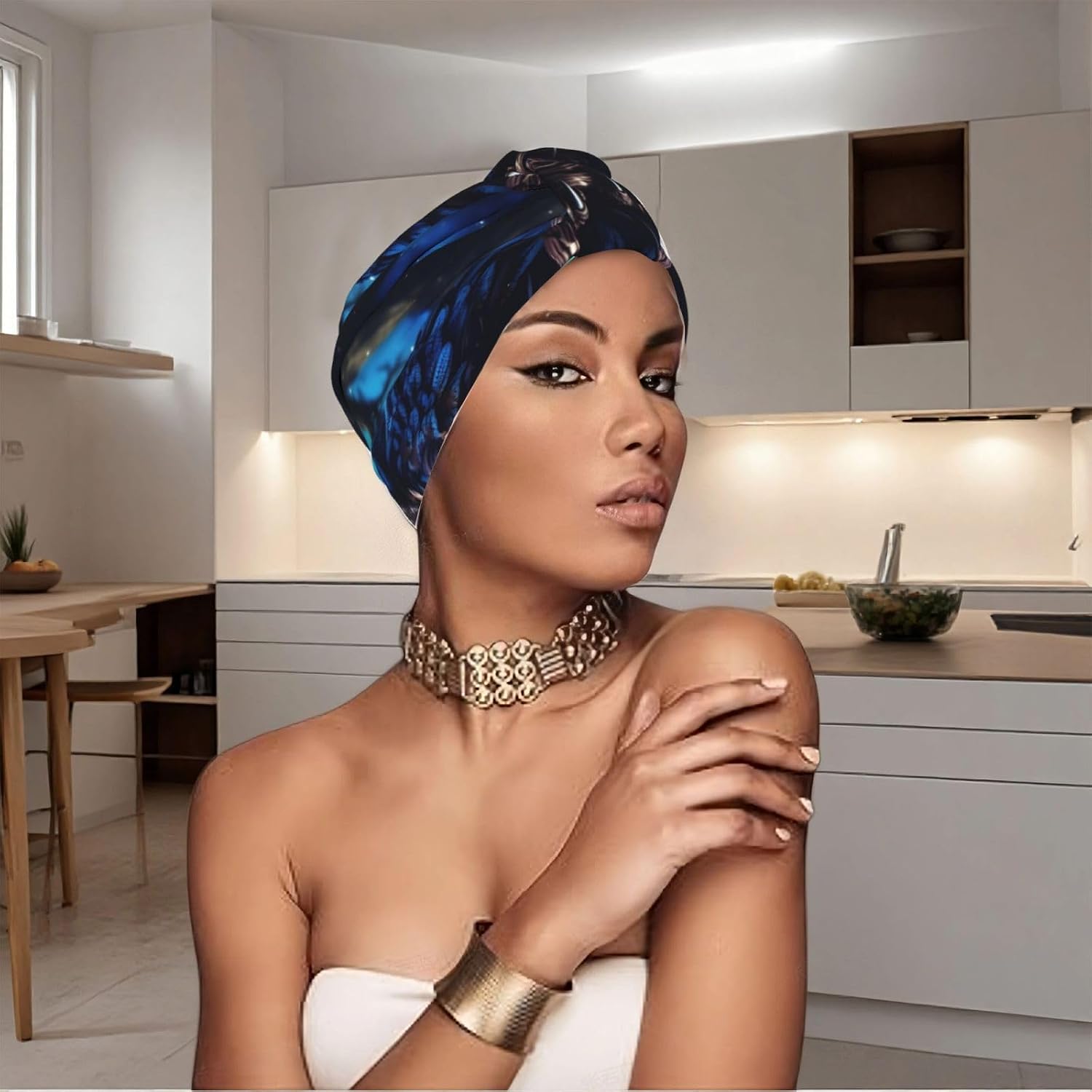 Blue Owl Comfortable Pre-Tied Turban Headwrap - African Style Elastic Beanie For Chemo Patients, Adjustable Hair Cover Scarf For Yoga, Running, Or Daily Fashion image 4