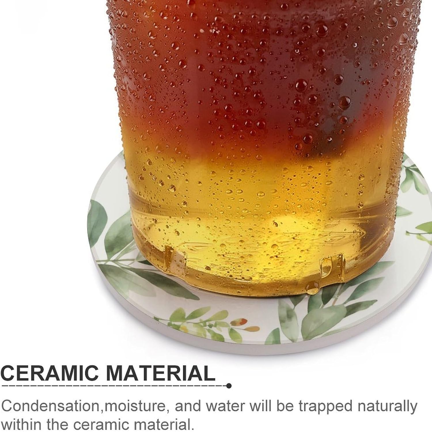 Green Flower Watercolor Herb Sage Leaves And Branches1 Coaster with Cork Base Drink Coasters for Coffee Table Decor Modern Cup Coasters with Non-Slip & Heat-Resistant Cute Ceramic Table Coaster for Ho