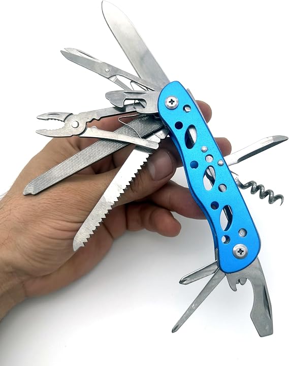 Valkyrie Multi-Purpose Swedish Outdoor Camping Army Knife 111mm Large Size - Stainless Steel blue