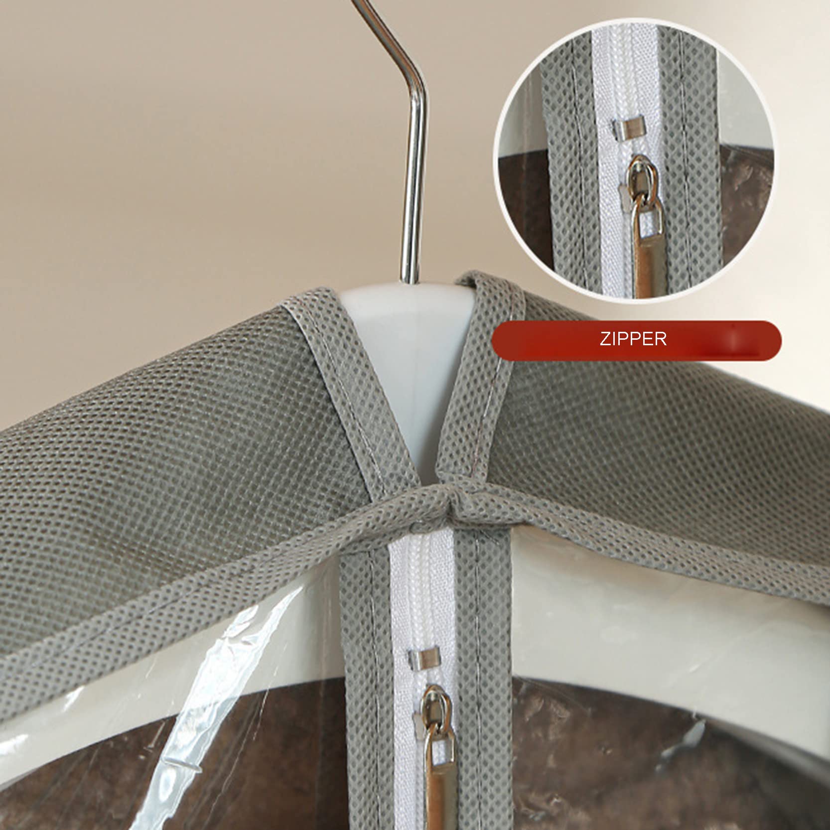 Fundas para Ropa con Cremallera,Paquete de 2 Fundas para Ropa Transpirables a Pra Ropa Colgantes Translúcidas Fundas para Trajes Bolsas Protectoras para Abrigo Vestido Largo,Grey-60x10x130cm