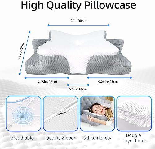 Miniatura 6 de OMMYREC Almohada cervical para el cuello para aliviar el dolor, almohadas de espuma viscoelástica de contorno para dormir con funda de almohada
