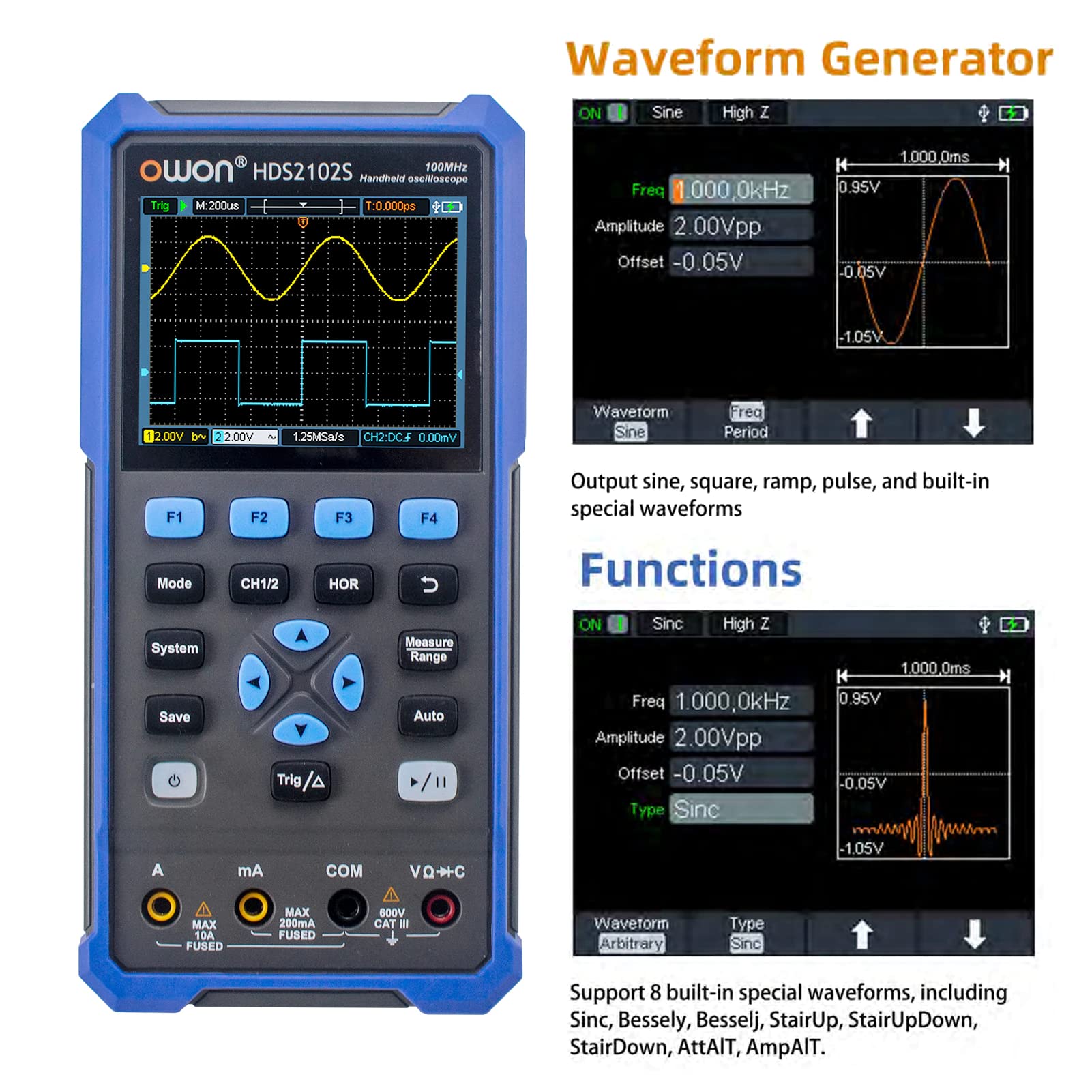 Owon HDS242S Digital Oscilloscope +Waveform Generator +Multimeter USB 2 Channels 40mhz Osciloscopio Tester Meter