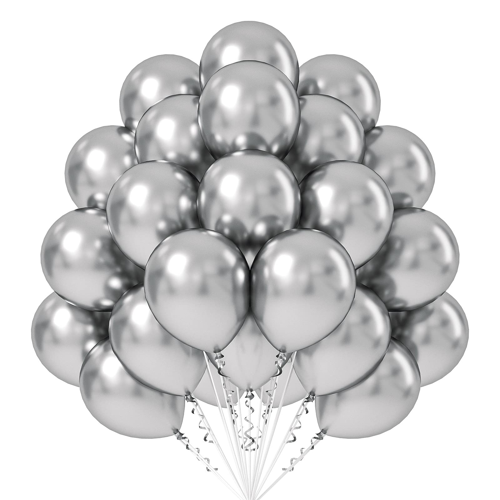 FOTIOMRG Metallic Silver Balloons 12 inch, 50 Pack Chrome Silver Latex Party Balloons Helium Quality for Birthday Graduation Baby Shower Disco Wedding