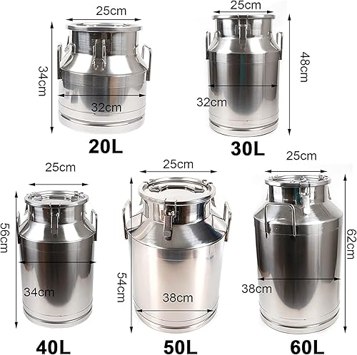 Miniatura 3 de Lata de leche de acero inoxidable de 20 a 60 L, cubo de leche para vino, cubo de vino, jarra de leche con tapa sellada resistente, con tapa sellada