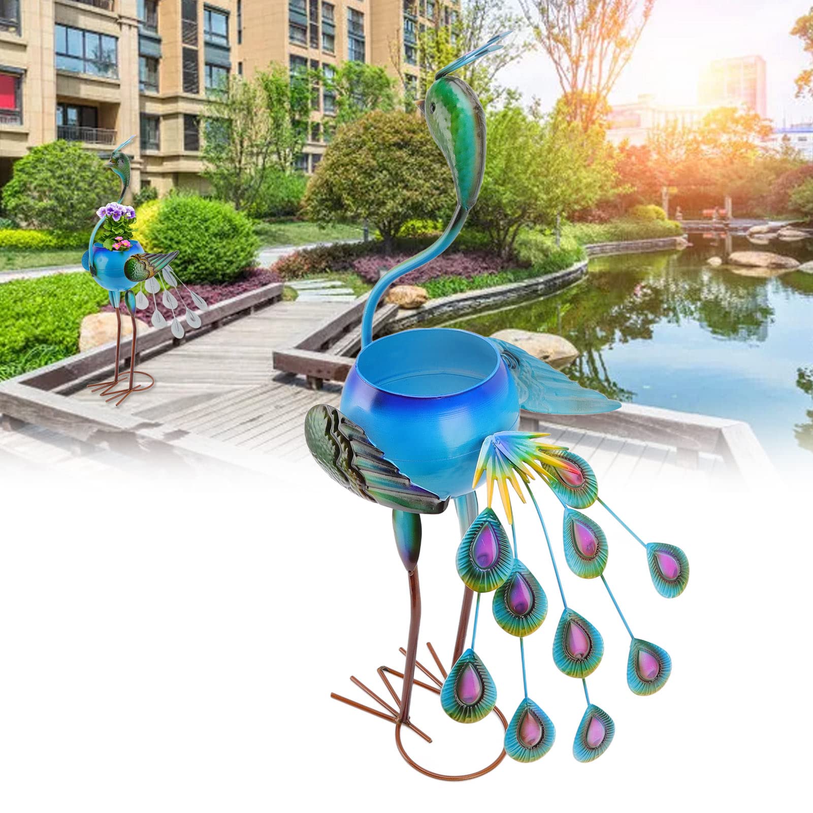 Peacock Plant Pot, 28,7in Metalowy Garnek Z Kwiatem Zwierząt, Dekoracje Ogrodowe Pawie do Dekoracji Zewnętrznej, Trawnik, Patio, Podwórko, Ścieżka