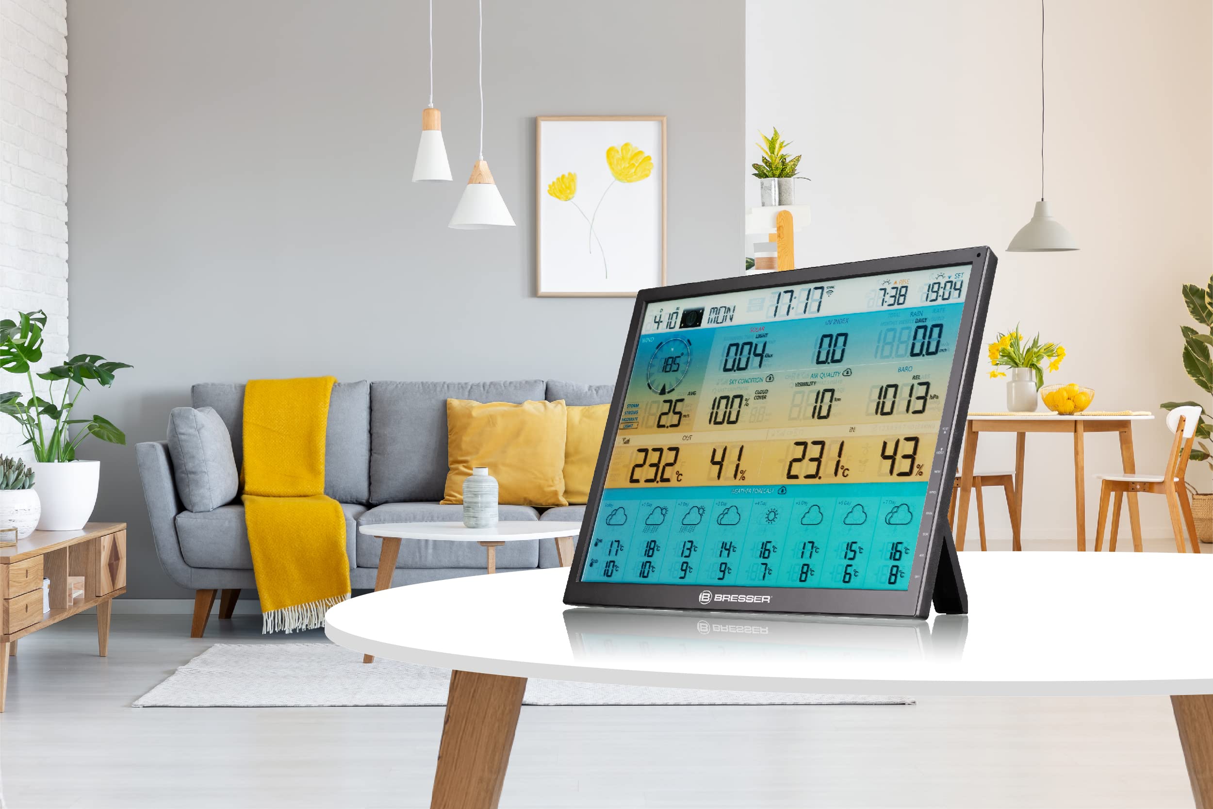 Bresser WLAN 8 Stazione meteorologica 7-in-1 giorni 4CAST XL ad energia solare | Temperatura interna ed esterna, umidità, pluviometro, anemometro, previsioni 8 giorni, app, UV e intensità luminosa