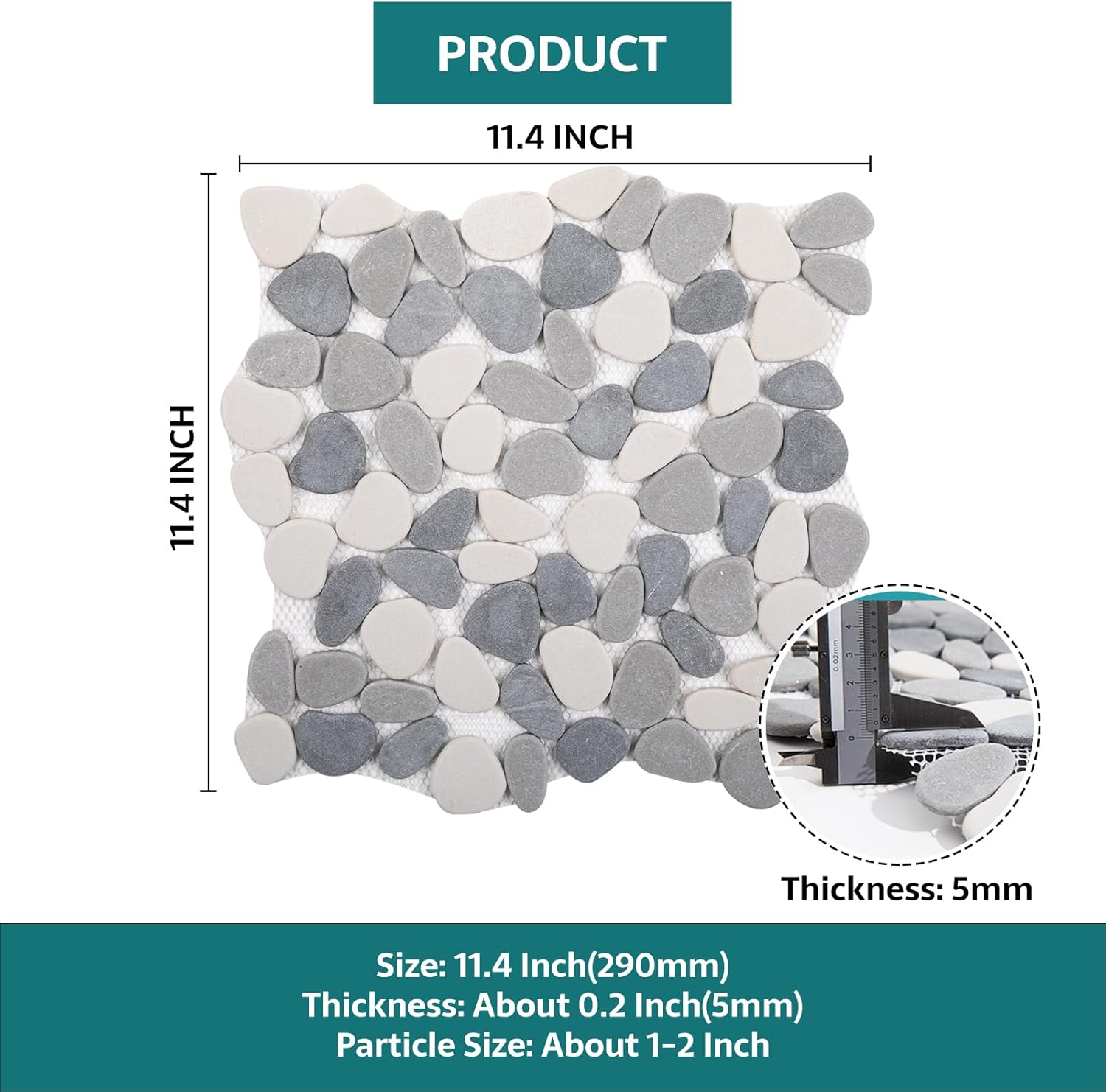 Pebble Tile for Shower Floor, Grey with White Pebble Mosaic Backsplash, Bathroom Shower Floor Kitchen Backsplash Tiles Pack of 5 Sheets