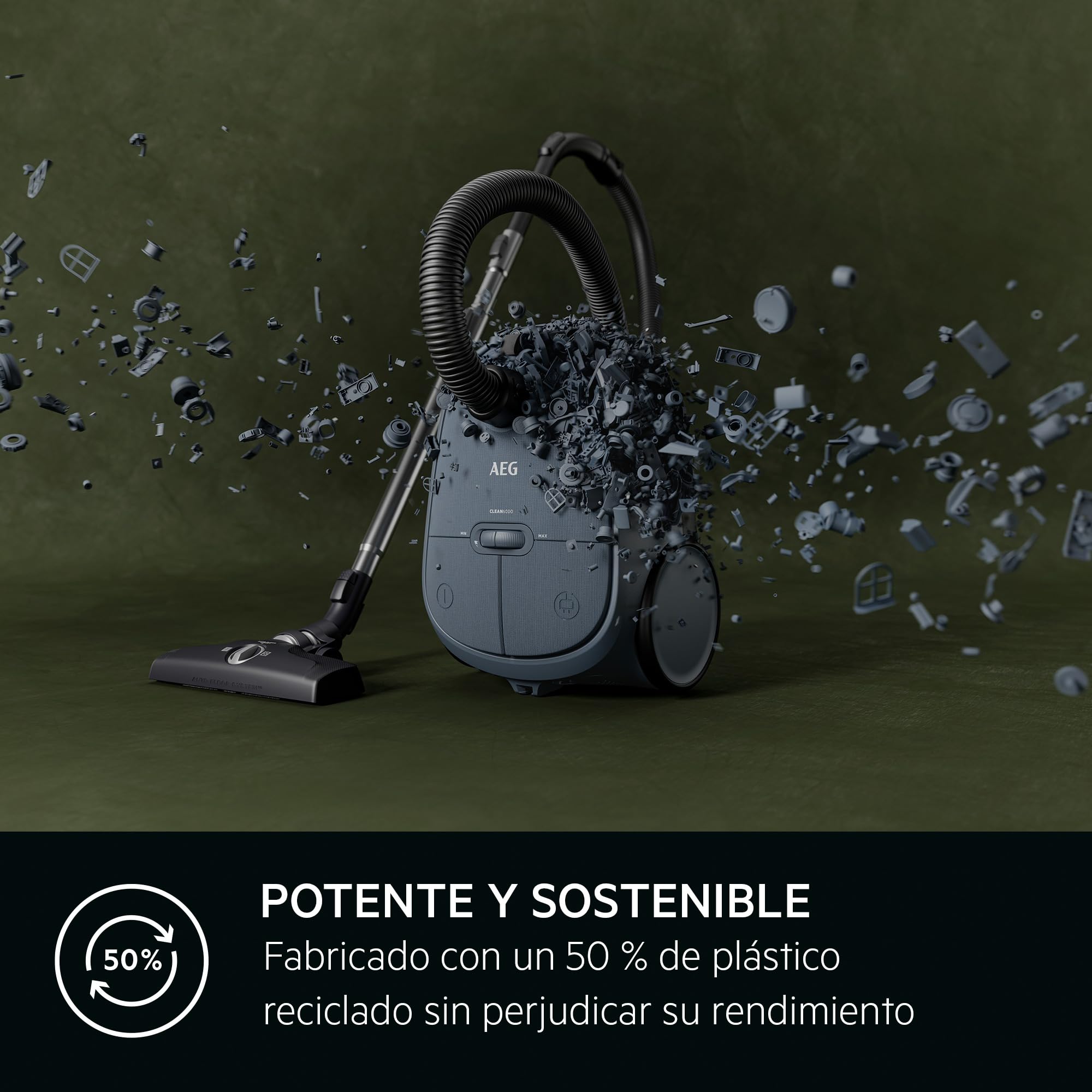 AB61C1OKO Aspiradora Trineo con Bolsa, 850 W de Potencia, 3.5 L de Capacidad, Radio de Acción 12 m, Ruedas XL, Filtro Lavable, Cepillo Parketto, Boquilla 3 en 1, Incluye 1 Bolsa, Modelo ÖKO, Azul