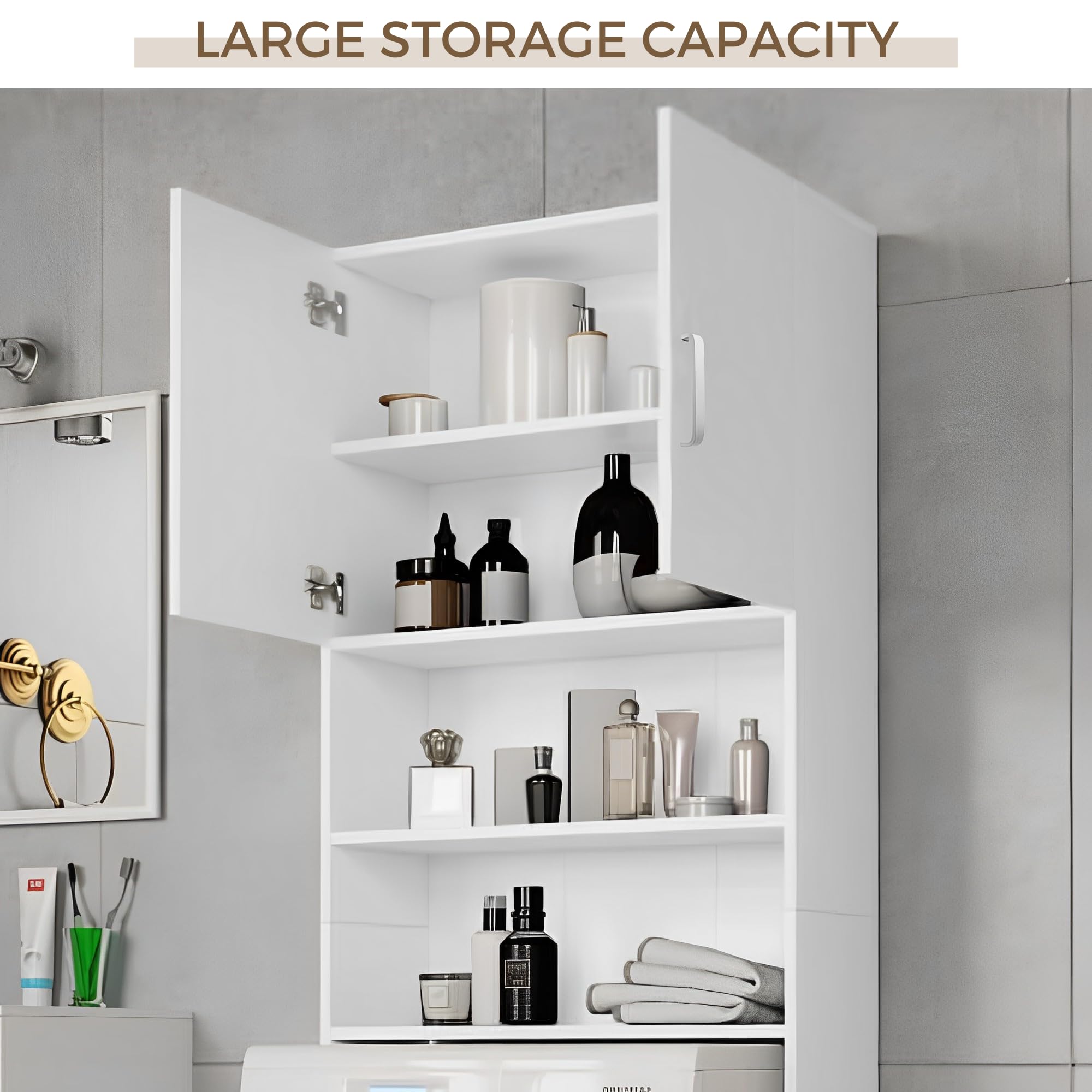MAGIC SELECT Armadietto per Lavatrice. Ripiano Superiore per Lavatrice o WC. Mobile da Bagno alto Salvaspazio. Scaffale a 4 Livelli per Asciugatrice. Legno MDF.