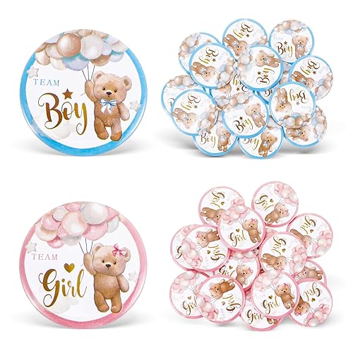 Tyqour 30pcs Gender Reveal Pins Team Boy or Girl Pins