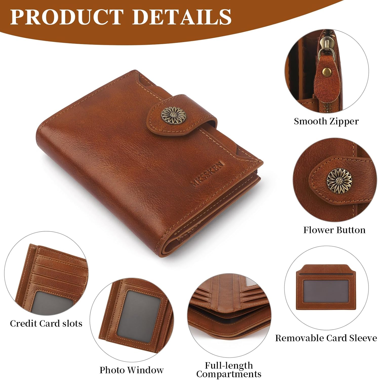 Wallet Women,Rfid Blocking Leather Womens Wallet,Bifold Compact Carteras Para Mujer Card Holder with Removable ID Window(brown)