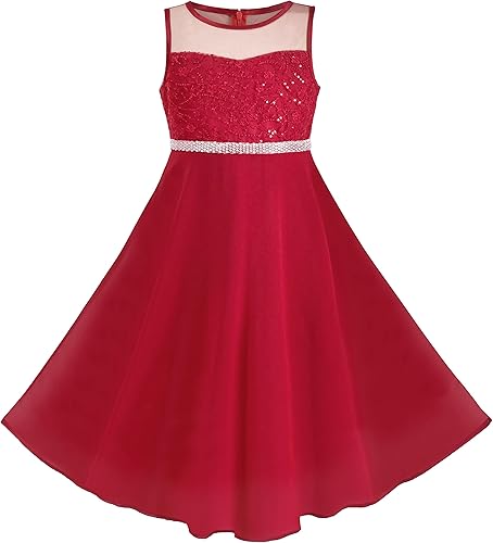 Sunny Fashion Vestido de niña Flor Encaje Top Borgoña Gradient Falda Sin Mangas