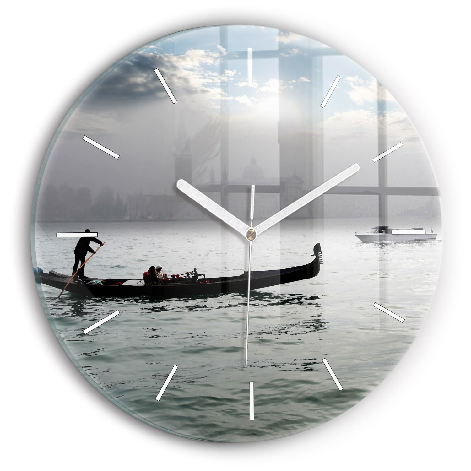 Horloge en Verre de 30 cm Wallfluent pour Salon Moderne Thème Venise